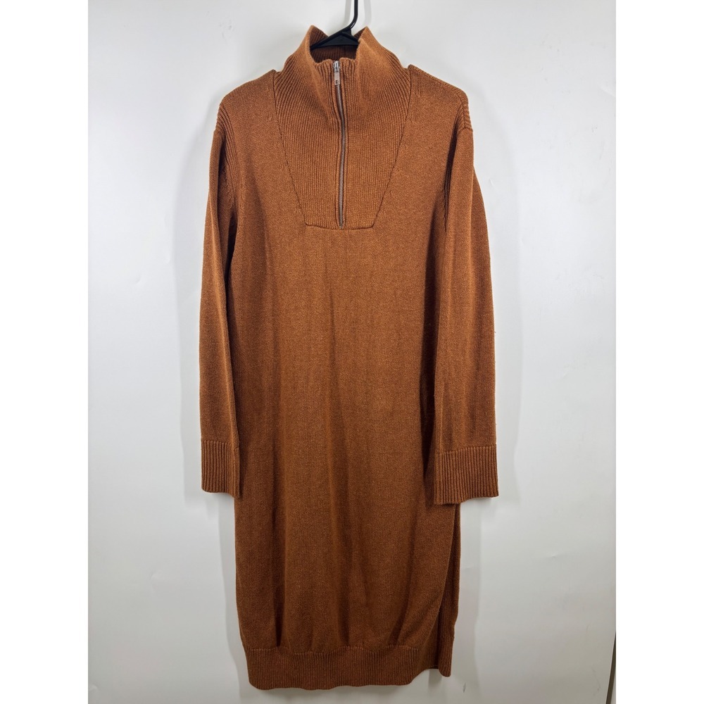 Free Assembly Womens Quarter Zip Knit Sweater Dress Rust Brown XL Cotton Wool - Picture 1 of 5